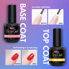 2 Pcs 15ml No Wipe Gel Top Coat and Base Coat Set