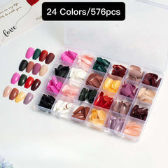 24 Colors 576 pcs /Set Press On Nails 24pcs/Color TF-022