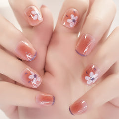 Christmas Style Lovely Design Short Square Fingernails With Glitter Uv Gel Salons At Home Glossy Manicure Fake Nails Art