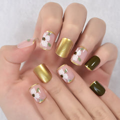 Christmas Style Lovely Design Short Square Fingernails With Glitter Uv Gel Salons At Home Glossy Manicure Fake Nails Art