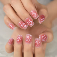 Christmas Style Lovely Design Short Square Fingernails With Glitter Uv Gel Salons At Home Glossy Manicure Fake Nails Art