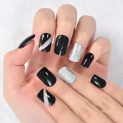 Christmas Style Lovely Design Short Square Fingernails With Glitter Uv Gel Salons At Home Glossy Manicure Fake Nails Art