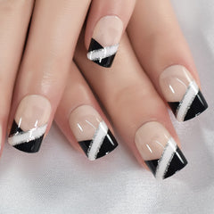 Christmas Style Lovely Design Short Square Fingernails With Glitter Uv Gel Salons At Home Glossy Manicure Fake Nails Art