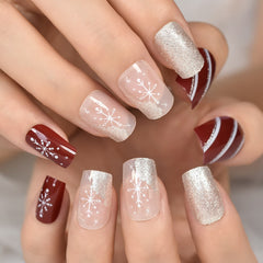 Christmas Style Lovely Design Short Square Fingernails With Glitter Uv Gel Salons At Home Glossy Manicure Fake Nails Art