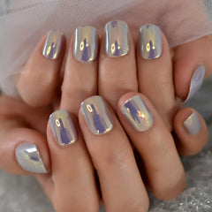 Chrome Fingernails Matte But Glossy Press On Nail Tips Fake Nails Short Oval Fingernails Mirror Manicure With Tabs