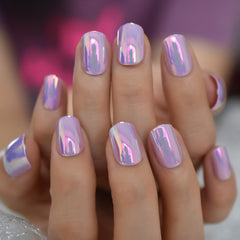 Chrome Fingernails Matte But Glossy Press On Nail Tips Fake Nails Short Oval Fingernails Mirror Manicure With Tabs