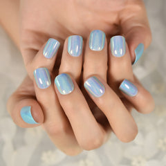 Chrome Fingernails Matte But Glossy Press On Nail Tips Fake Nails Short Oval Fingernails Mirror Manicure With Tabs