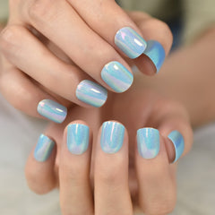 Chrome Fingernails Matte But Glossy Press On Nail Tips Fake Nails Short Oval Fingernails Mirror Manicure With Tabs