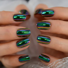 Chrome Fingernails Matte But Glossy Press On Nail Tips Fake Nails Short Oval Fingernails Mirror Manicure With Tabs