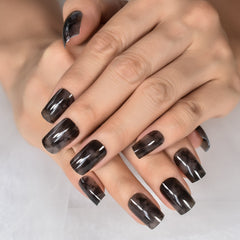 Ink Pattern Grid Press On Nail Tips Fake Nails Short Square Designed Nails Fake Nails Art Uv Gel Nails Salons At Home Glossy