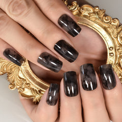 Ink Pattern Grid Press On Nail Tips Fake Nails Short Square Designed Nails Fake Nails Art Uv Gel Nails Salons At Home Glossy