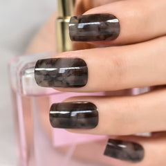 Ink Pattern Grid Press On Nail Tips Fake Nails Short Square Designed Nails Fake Nails Art Uv Gel Nails Salons At Home Glossy