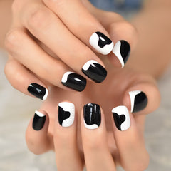 Ink Pattern Grid Press On Nail Tips Fake Nails Short Square Designed Nails Fake Nails Art Uv Gel Nails Salons At Home Glossy