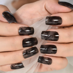 Ink Pattern Grid Press On Nail Tips Fake Nails Short Square Designed Nails Fake Nails Art Uv Gel Nails Salons At Home Glossy