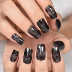 Ink Pattern Grid Press On Nail Tips Fake Nails Short Square Designed Nails Fake Nails Art Uv Gel Nails Salons At Home Glossy