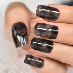 Ink Pattern Grid Press On Nail Tips Fake Nails Short Square Designed Nails Fake Nails Art Uv Gel Nails Salons At Home Glossy