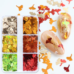 Autumn Maple Leaf Nail Glitter Sequins 3D Holographic Fall Nail Design Art Nails Sticker Decals for Acrylic Nails Decorations DIY
