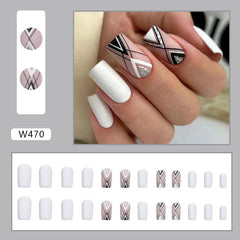 Short Shape Round Uv Gel Nails Glossy Fingernails Press On Nail Tips With Rainbow Pattern Daily Manicure Stars Pattern Fake Nail