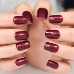 Press On Nail Tips Short Squoval Red Color Uv Gel Fingernails Golden Glitter Inside Nails Glossy Manicure Full Cover Acrylic Art