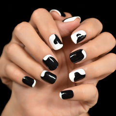 Press On Nails French Black And White Color Top Short Square Multi Color Fake Nails Art Salons At Home With Tabs