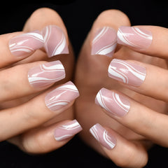 Press On Nails French Black And White Color Top Short Square Multi Color Fake Nails Art Salons At Home With Tabs