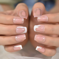 Press On Nails French Black And White Color Top Short Square Multi Color Fake Nails Art Salons At Home With Tabs