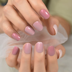 Three Color Short Squoval Fingernails Glossy Arylic Press On Nail Tips Fake Nails Gray White Lips Color Reusable Manicure