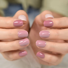 Three Color Short Squoval Fingernails Glossy Arylic Press On Nail Tips Fake Nails Gray White Lips Color Reusable Manicure