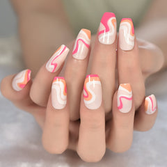 Three Color Short Squoval Fingernails Glossy Arylic Press On Nail Tips Fake Nails Gray White Lips Color Reusable Manicure