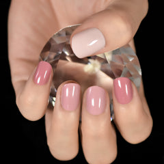 Three Color Short Squoval Fingernails Glossy Arylic Press On Nail Tips Fake Nails Gray White Lips Color Reusable Manicure