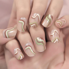 Three Color Short Squoval Fingernails Glossy Arylic Press On Nail Tips Fake Nails Gray White Lips Color Reusable Manicure