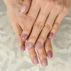 Three Color Short Squoval Fingernails Glossy Arylic Press On Nail Tips Fake Nails Gray White Lips Color Reusable Manicure