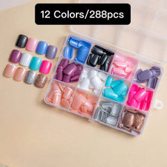 12 Colors288pcs /Set Press On Nails 24pcs/Color jfm-07