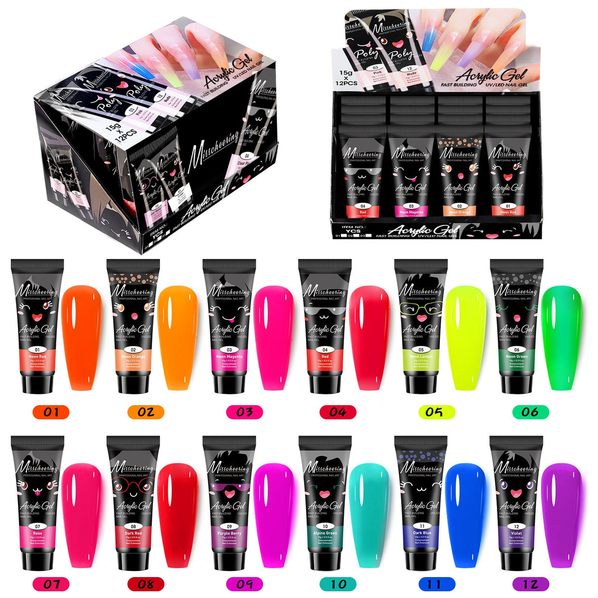 12 colors fluorescence Nail Extension Gel