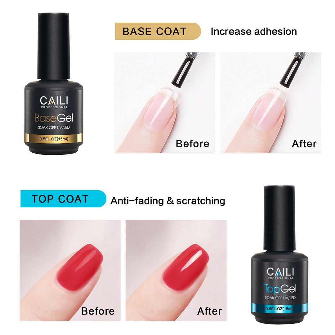 2 Pcs 15ml No Wipe Gel Top Coat and Base Coat Set