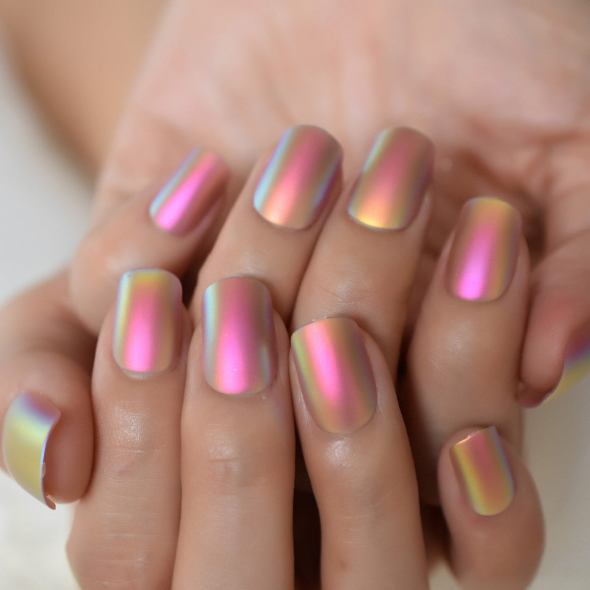 Chrome Fingernails Matte But Glossy Press On Nail Tips Fake Nails Short Oval Fingernails Mirror Manicure With Tabs