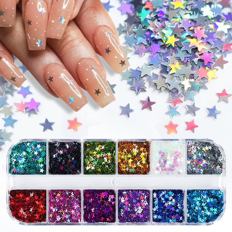 Stars Nail Art Stickers Star Nail Glitter Sequins 3D Nail Art Decor Holographic Stars Shape Flakes Nail Design for Women Manicure Tips DIY Nail Charms Decorations Acrylic Nails Supply Kit