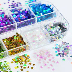 Stars Nail Art Stickers Star Nail Glitter Sequins 3D Nail Art Decor Holographic Stars Shape Flakes Nail Design for Women Manicure Tips DIY Nail Charms Decorations Acrylic Nails Supply Kit