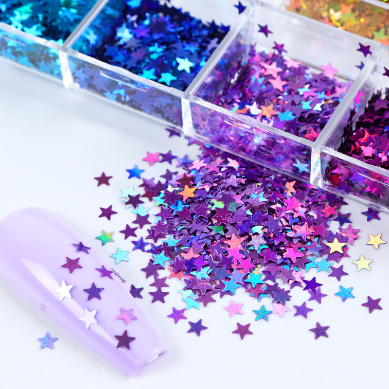 Stars Nail Art Stickers Star Nail Glitter Sequins 3D Nail Art Decor Holographic Stars Shape Flakes Nail Design for Women Manicure Tips DIY Nail Charms Decorations Acrylic Nails Supply Kit