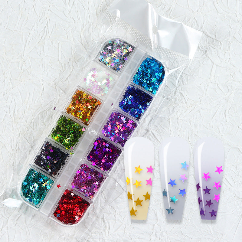 Stars Nail Art Stickers Star Nail Glitter Sequins 3D Nail Art Decor Holographic Stars Shape Flakes Nail Design for Women Manicure Tips DIY Nail Charms Decorations Acrylic Nails Supply Kit