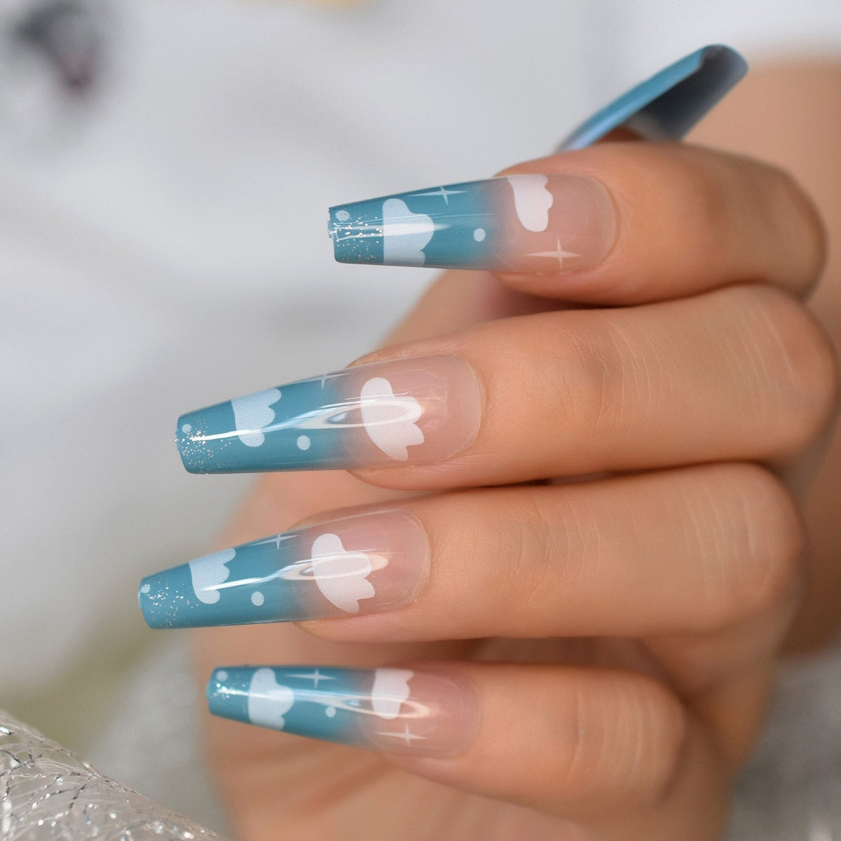 Short Shape Round Uv Gel Nails Glossy Fingernails Press On Nail Tips With Rainbow Pattern Daily Manicure Stars Pattern Fake Nail