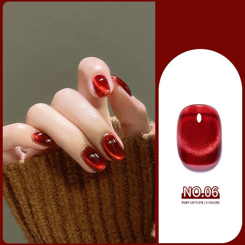 Mirror Red Crystal Cat Eye Nail Polish