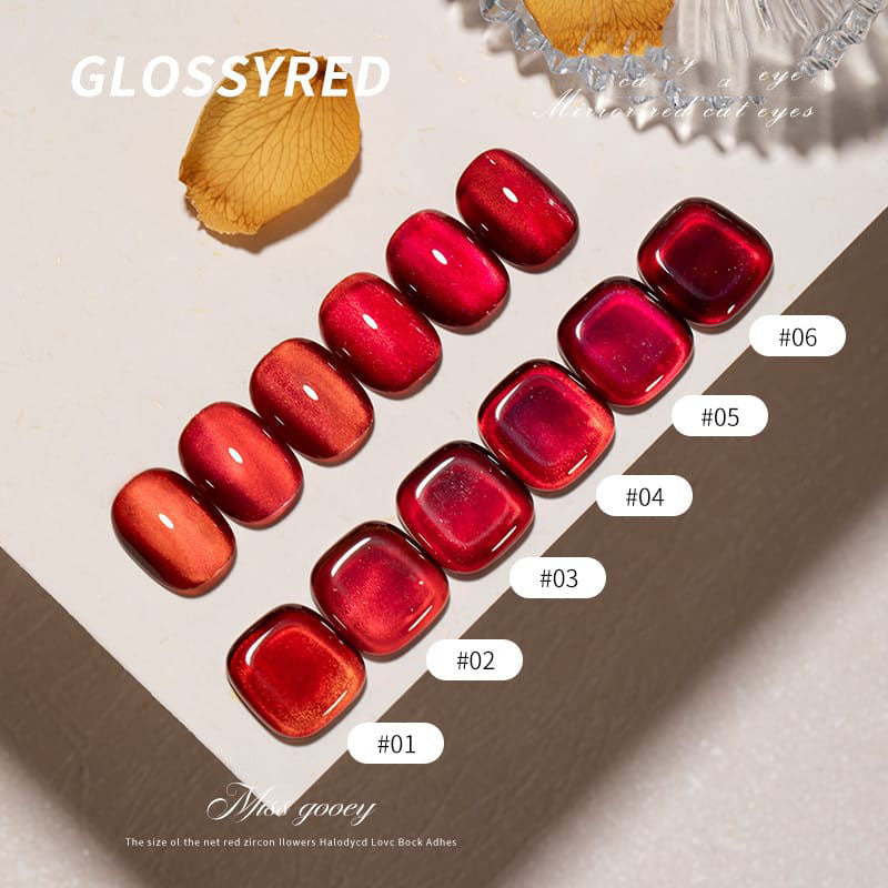 Mirror Red Crystal Cat Eye Nail Polish