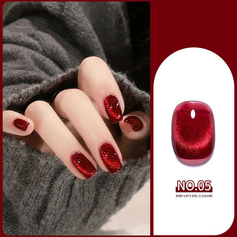 Mirror Red Crystal Cat Eye Nail Polish