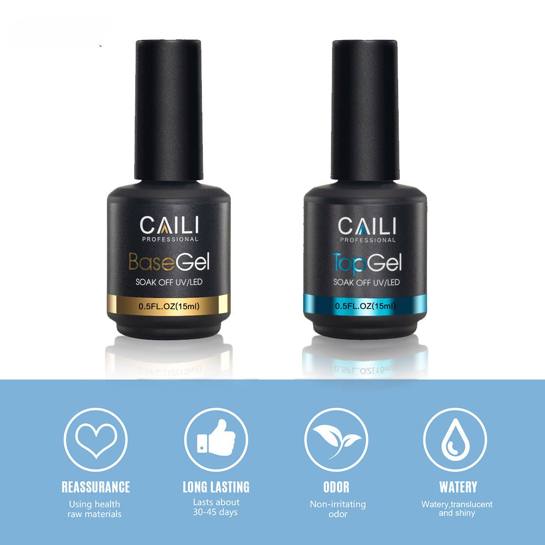 2 Pcs 15ml No Wipe Gel Top Coat and Base Coat Set