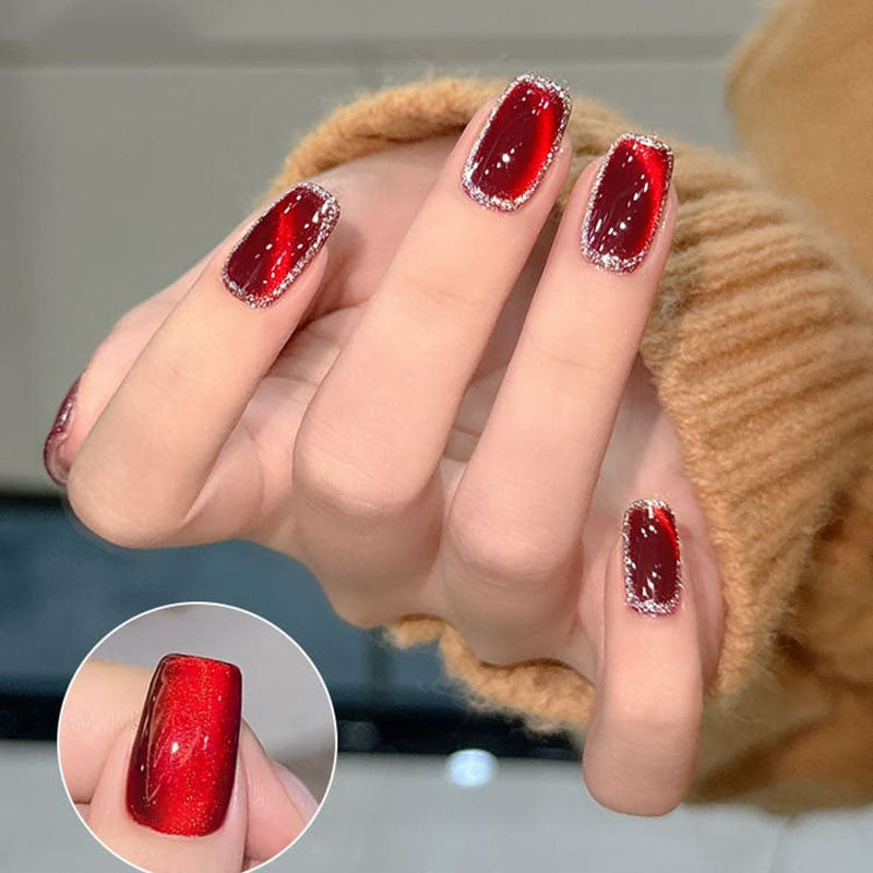 Mirror Red Crystal Cat Eye Nail Polish