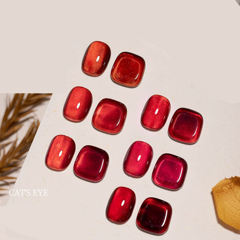 Mirror Red Crystal Cat Eye Nail Polish