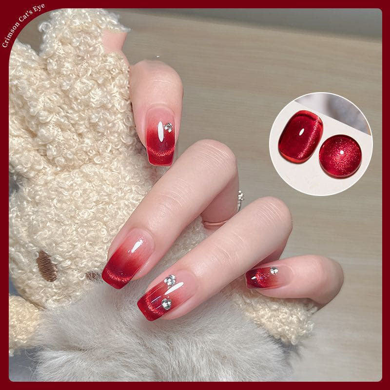 Mirror Red Crystal Cat Eye Nail Polish