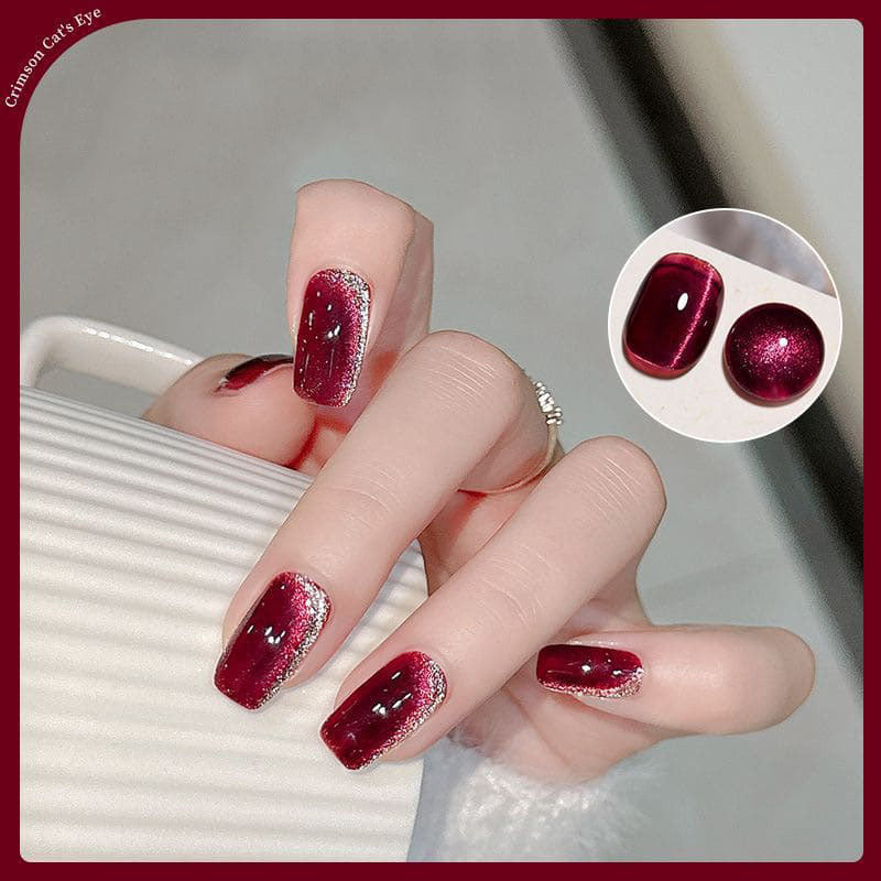 Mirror Red Crystal Cat Eye Nail Polish