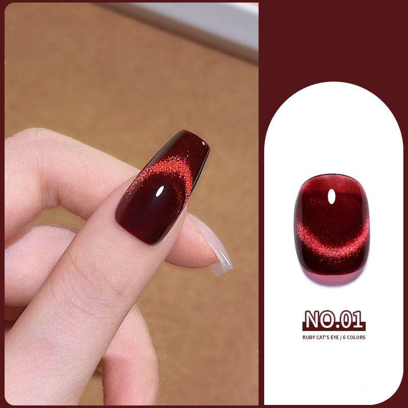 Mirror Red Crystal Cat Eye Nail Polish